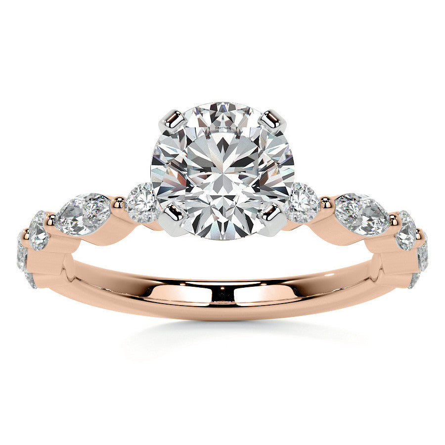 Marquise and Round Single Prong Scalloped Moissanite Engagement Ring