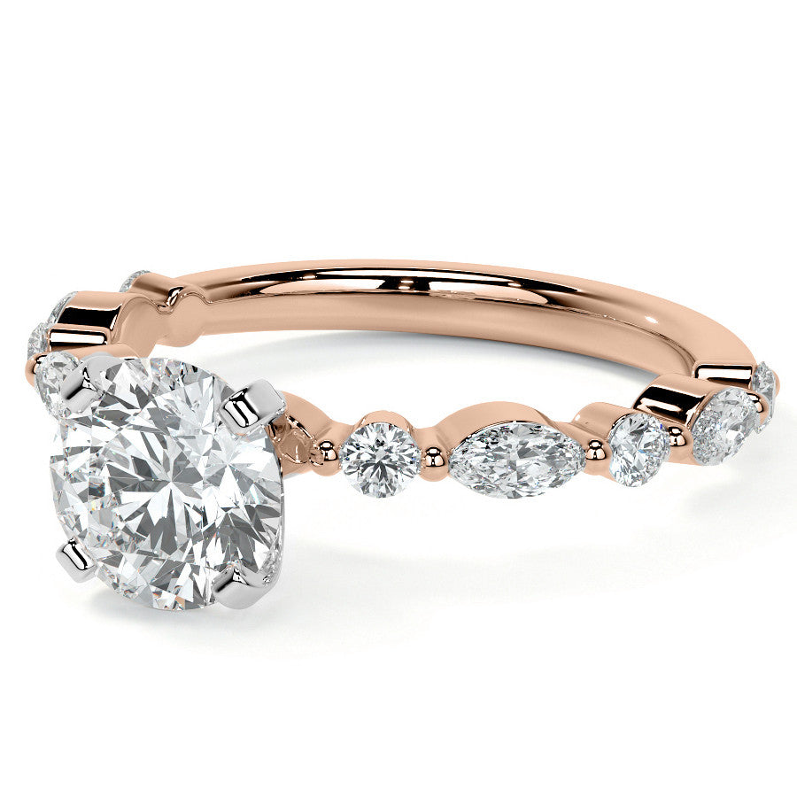 Marquise and Round Single Prong Scalloped Moissanite Engagement Ring