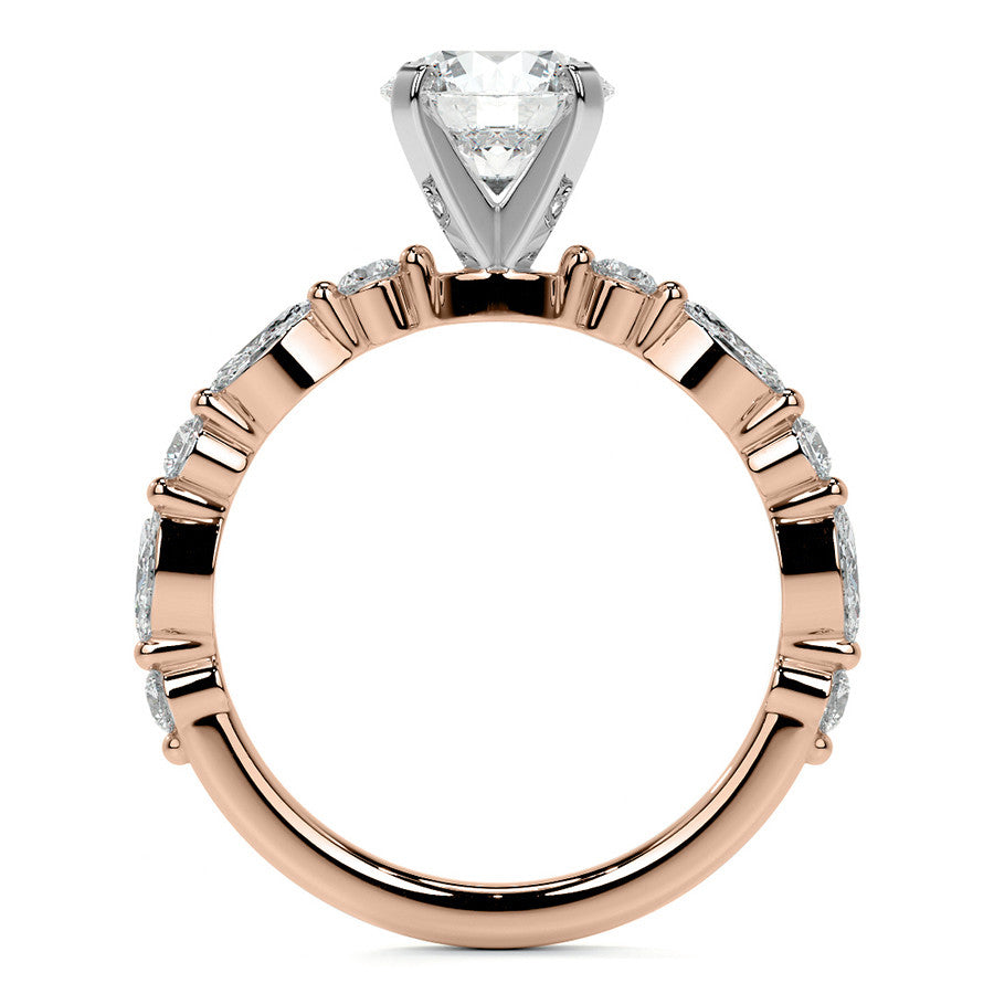 Marquise and Round Single Prong Scalloped Moissanite Engagement Ring