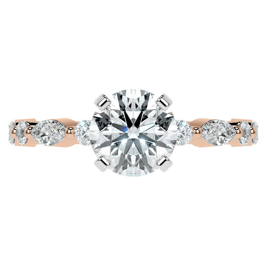Marquise and Round Single Prong Scalloped Moissanite Engagement Ring