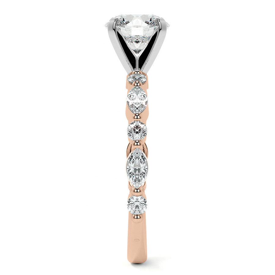 Marquise and Round Single Prong Scalloped Moissanite Engagement Ring