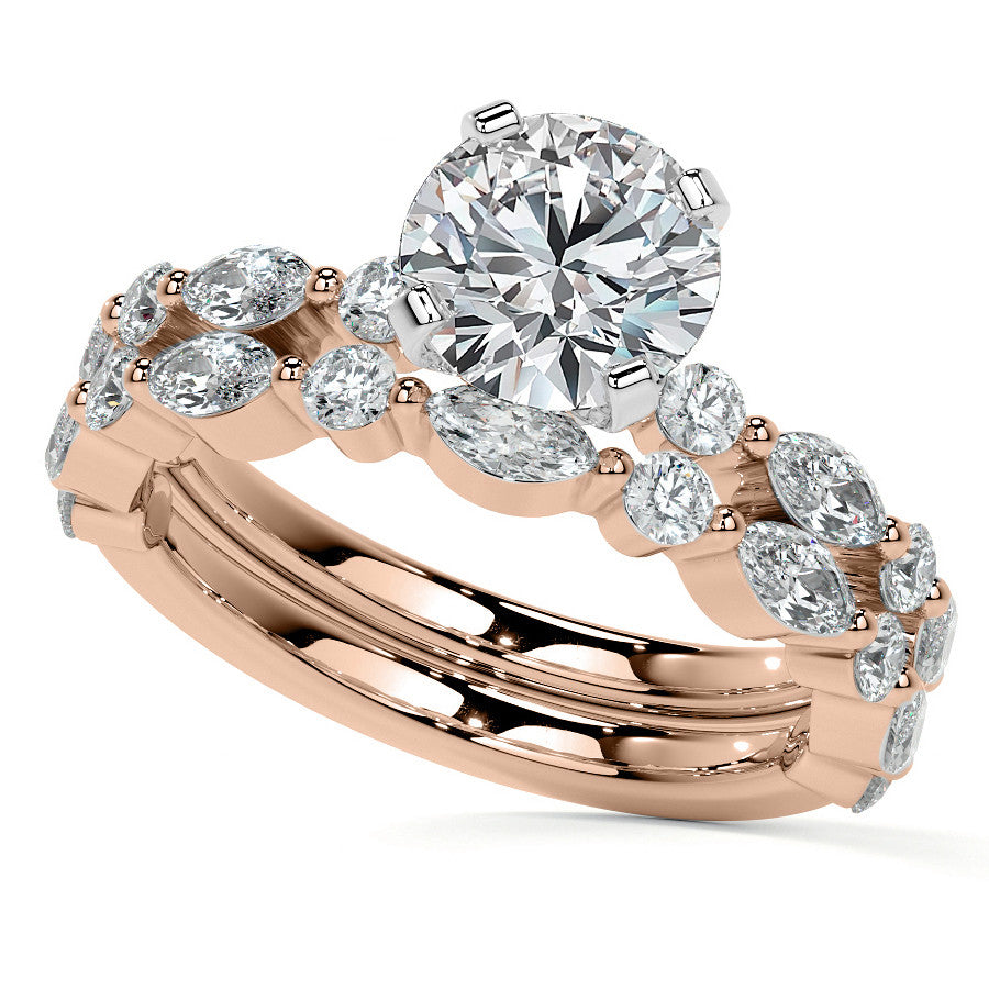 Marquise and Round Single Prong Scalloped Moissanite Engagement Ring