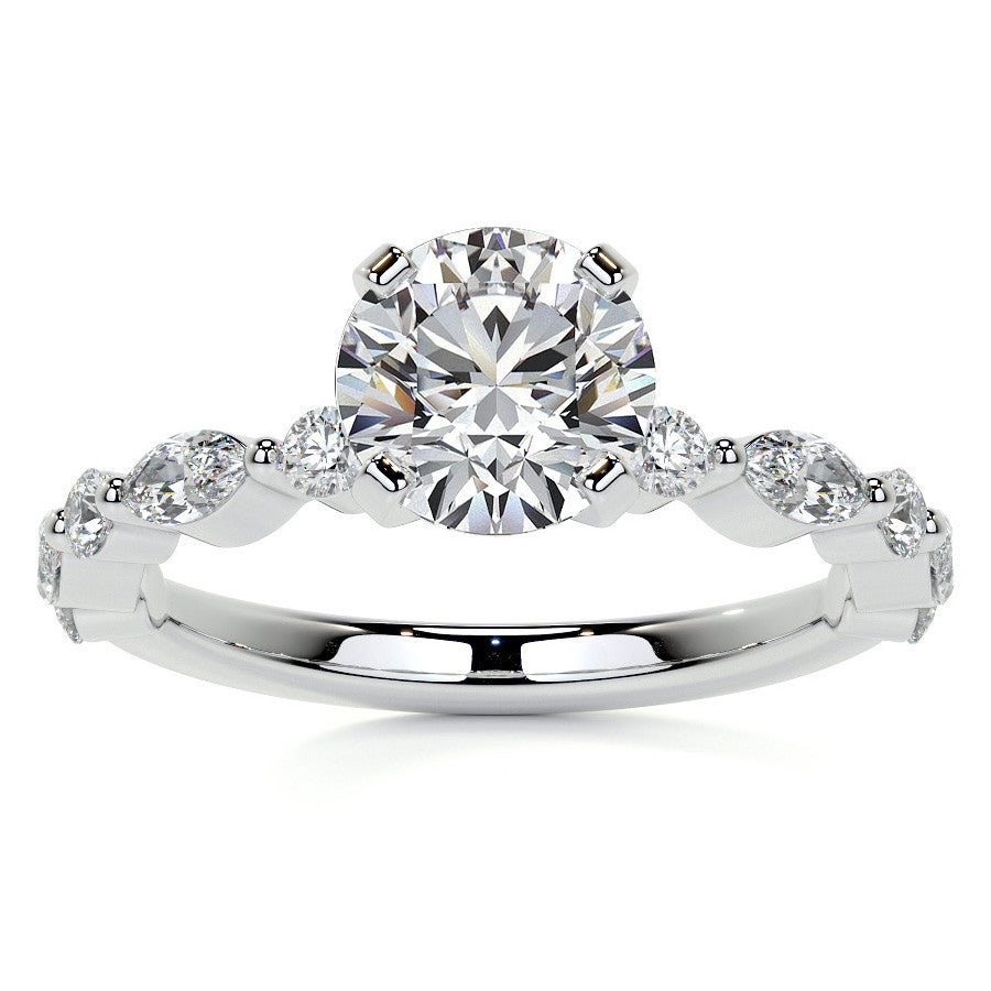 Marquise and Round Single Prong Scalloped Moissanite Engagement Ring