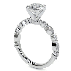 Marquise and Round Single Prong Scalloped Moissanite Engagement Ring