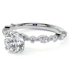 Marquise and Round Single Prong Scalloped Moissanite Engagement Ring