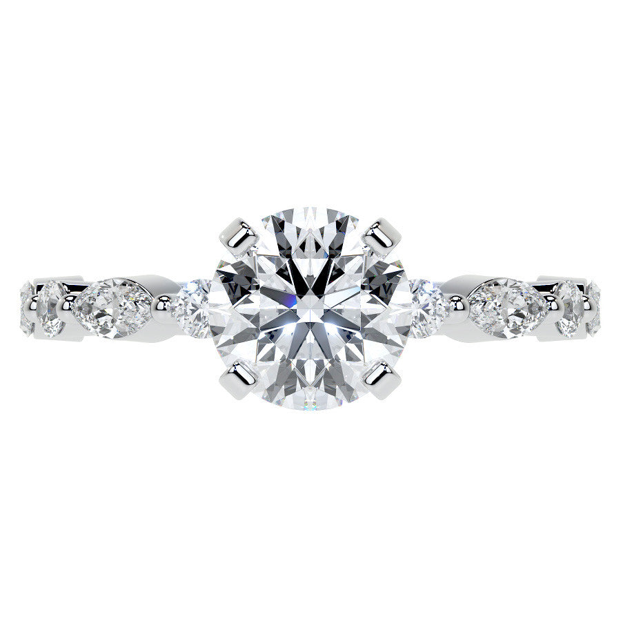 Marquise and Round Single Prong Scalloped Moissanite Engagement Ring