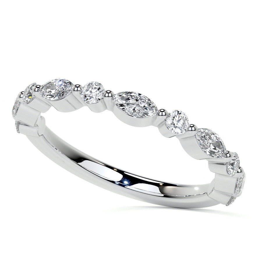 Marquise and Round Single Prong Scalloped Moissanite Engagement Ring