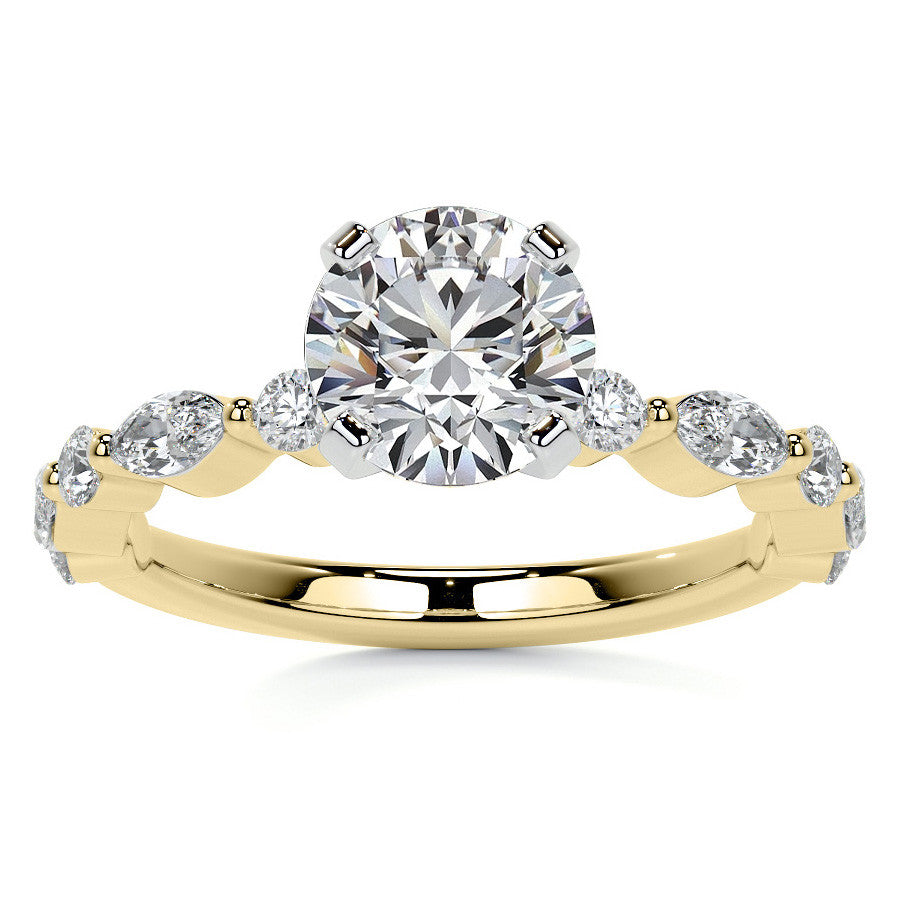 Marquise and Round Single Prong Scalloped Moissanite Engagement Ring