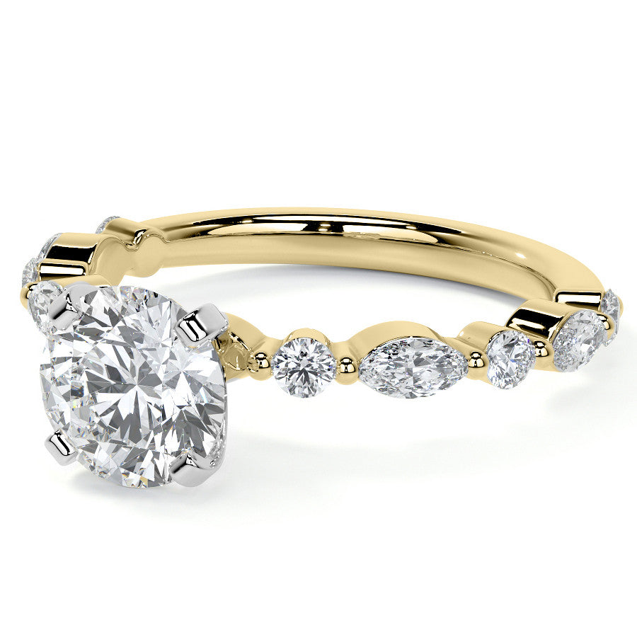 Marquise and Round Single Prong Scalloped Moissanite Engagement Ring