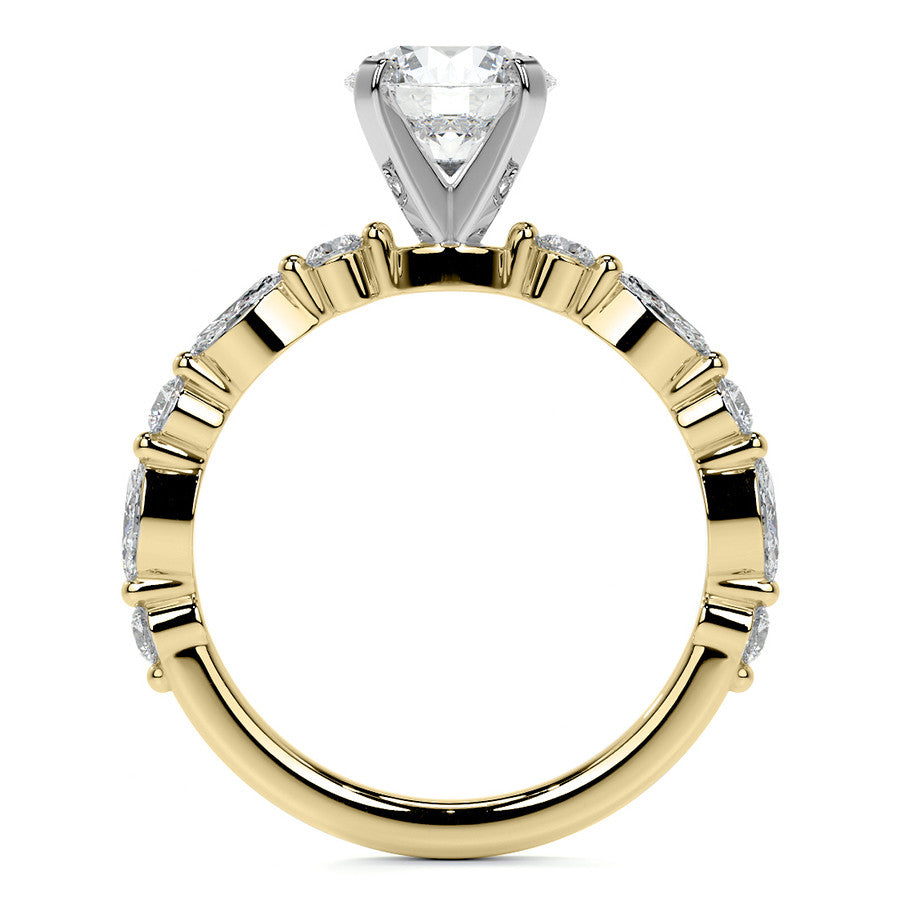 Marquise and Round Single Prong Scalloped Moissanite Engagement Ring