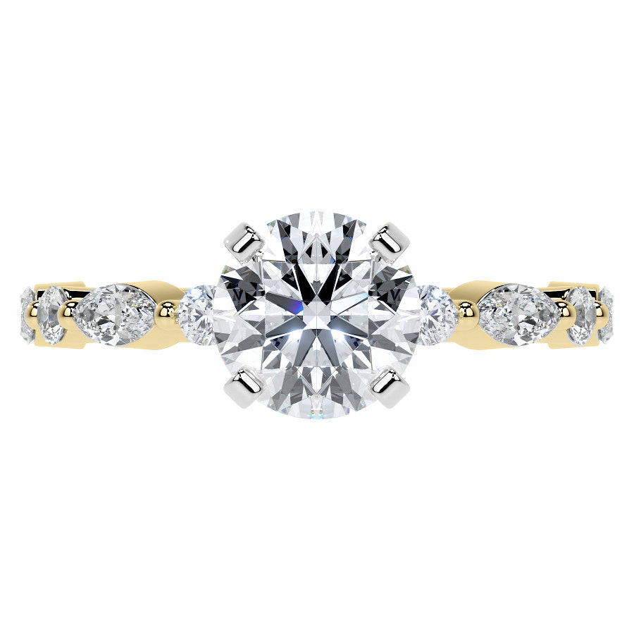 Marquise and Round Single Prong Scalloped Moissanite Engagement Ring