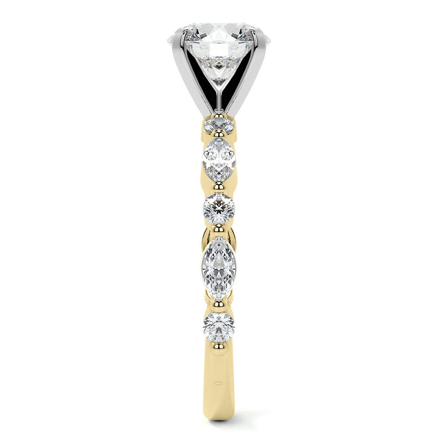 Marquise and Round Single Prong Scalloped Moissanite Engagement Ring