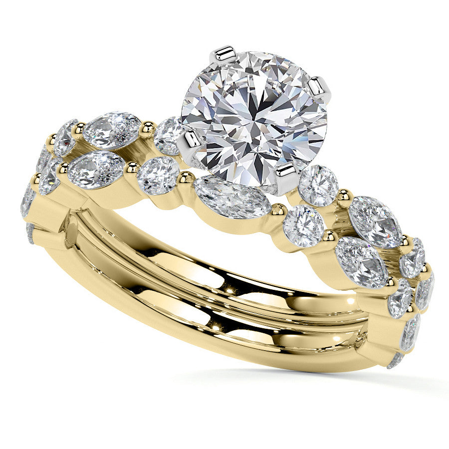 Marquise and Round Single Prong Scalloped Moissanite Engagement Ring