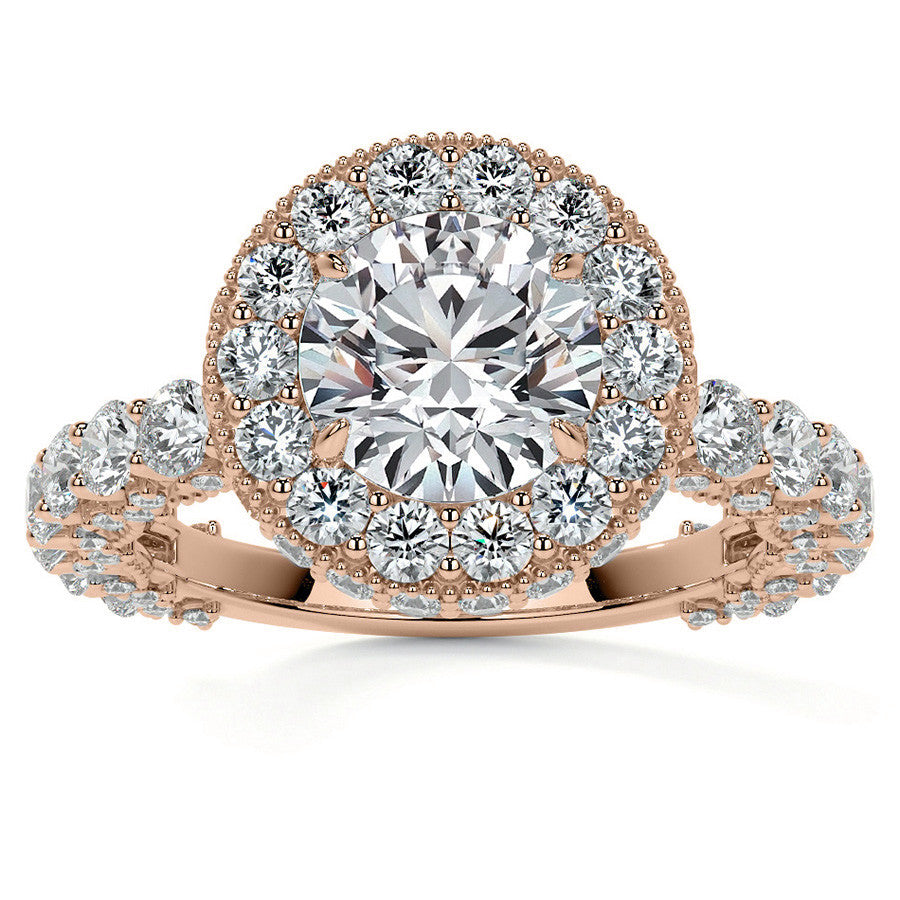 Round Bezel Pave Moissanite Engagement Ring with Milgrain