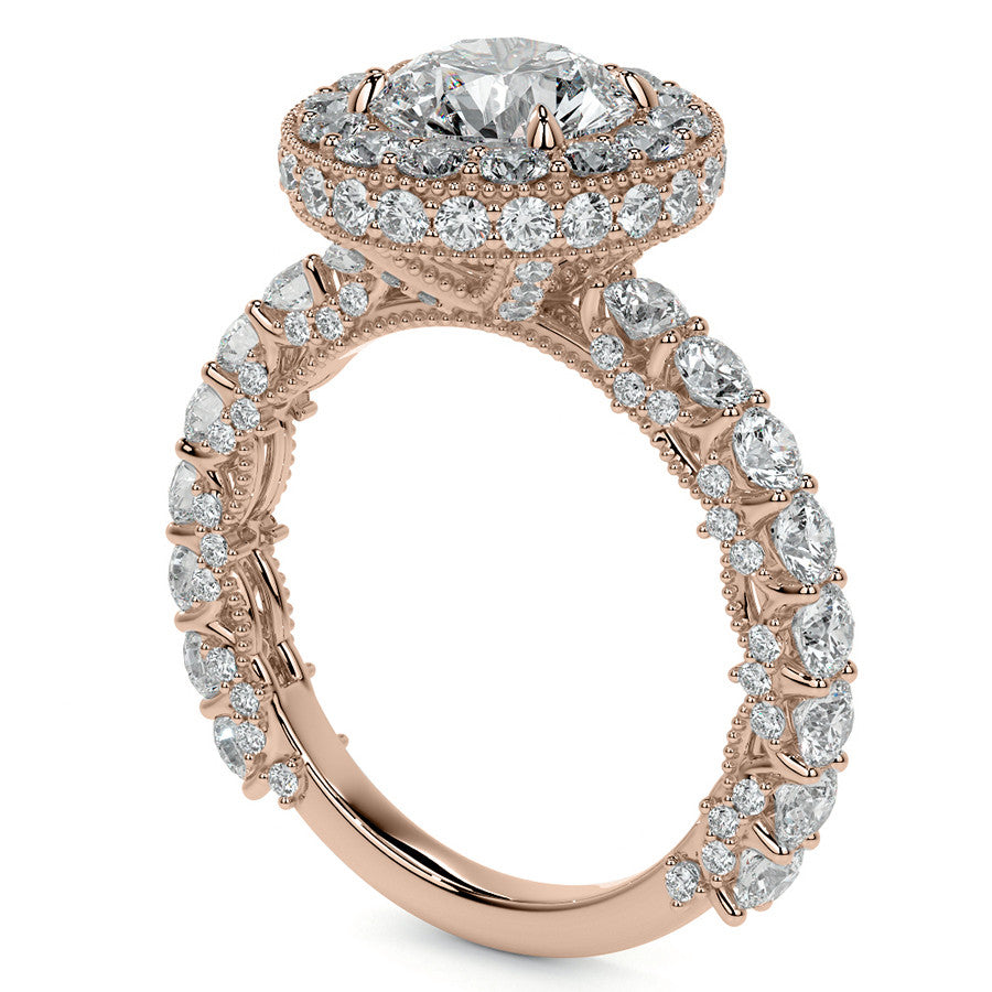 Round Bezel Pave Moissanite Engagement Ring with Milgrain