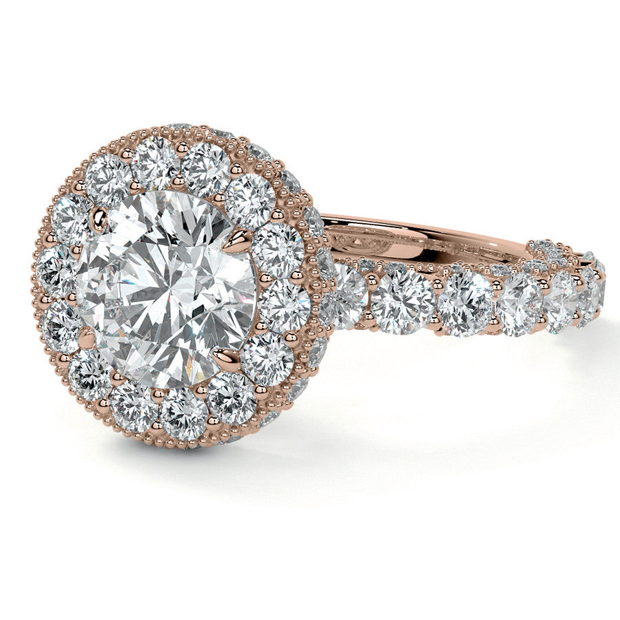 Round Bezel Pave Moissanite Engagement Ring with Milgrain