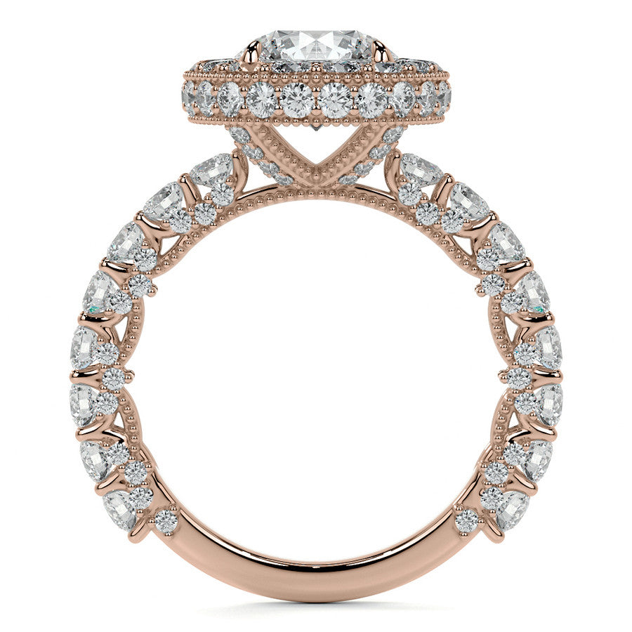 Round Bezel Pave Moissanite Engagement Ring with Milgrain