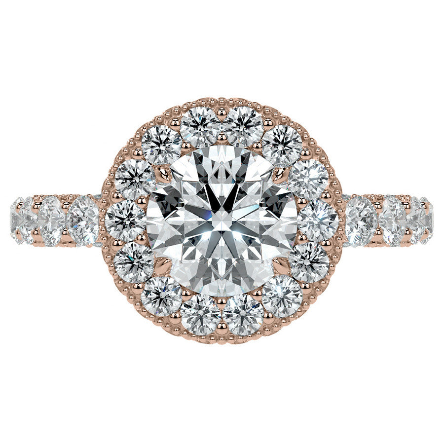 Round Bezel Pave Moissanite Engagement Ring with Milgrain