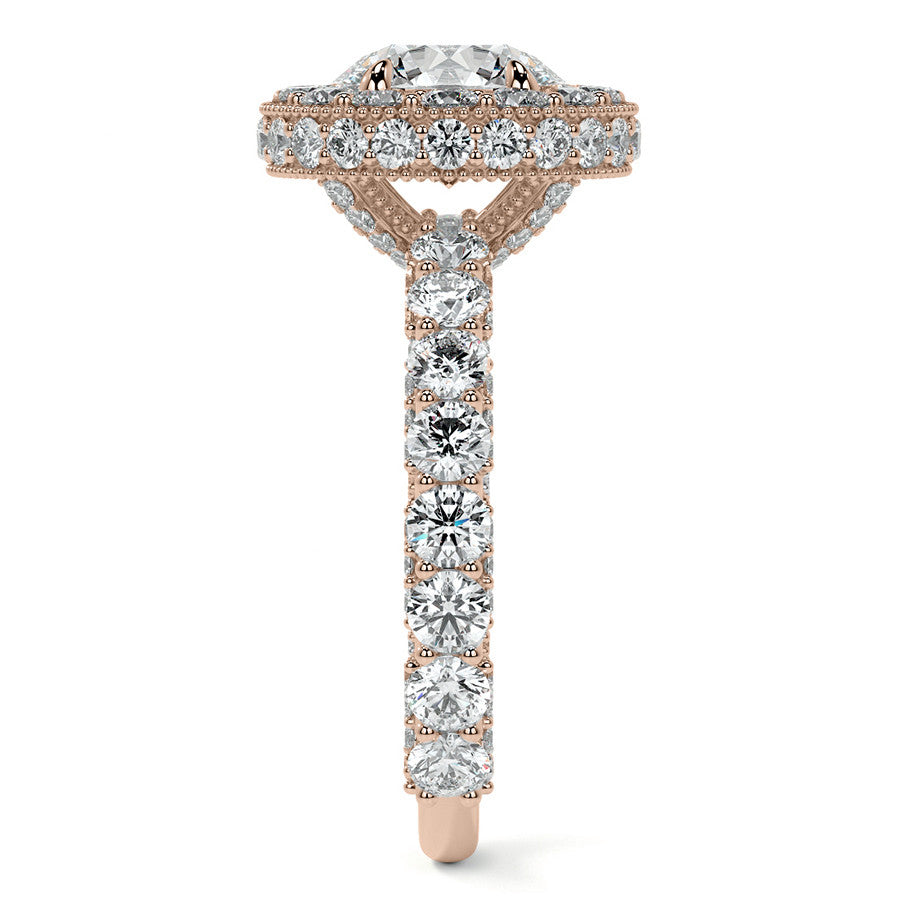 Round Bezel Pave Moissanite Engagement Ring with Milgrain