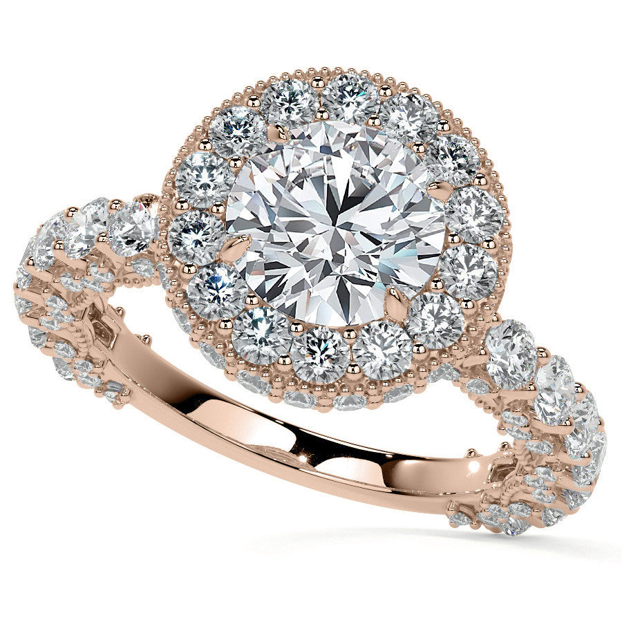 Round Bezel Pave Moissanite Engagement Ring with Milgrain