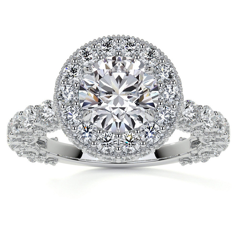 Round Bezel Pave Moissanite Engagement Ring with Milgrain
