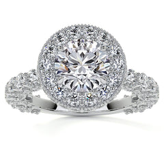 Round Bezel Pave Moissanite Engagement Ring with Milgrain