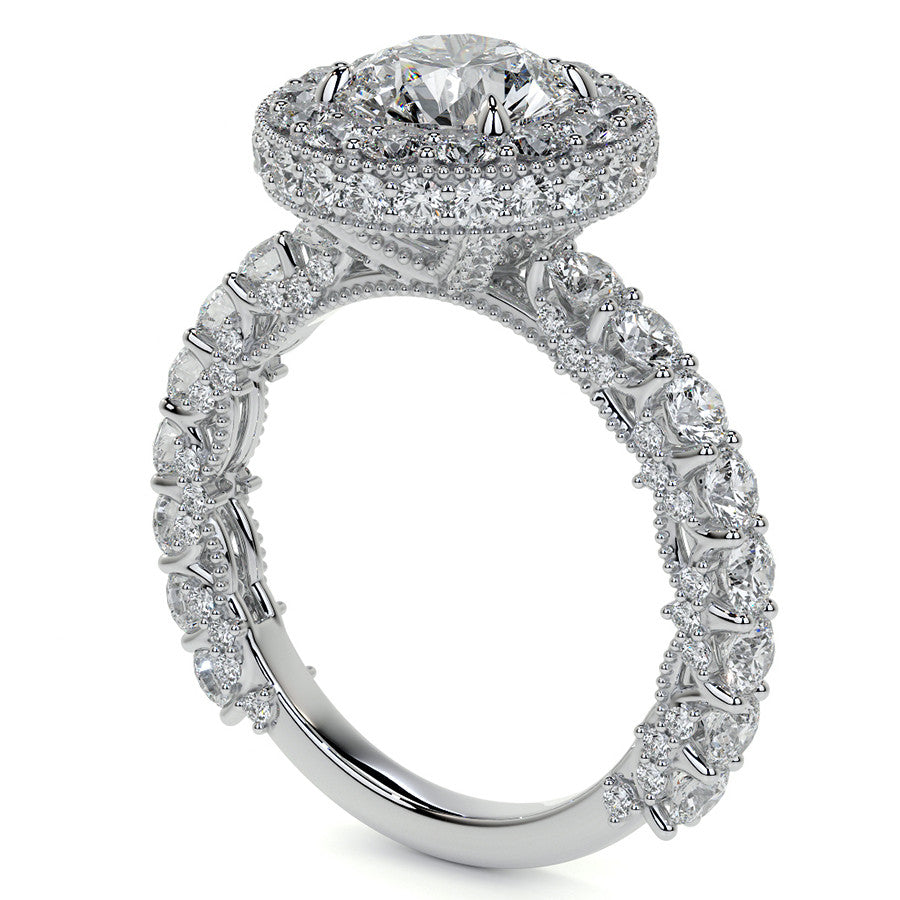 Round Bezel Pave Moissanite Engagement Ring with Milgrain