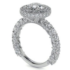 Round Bezel Pave Moissanite Engagement Ring with Milgrain