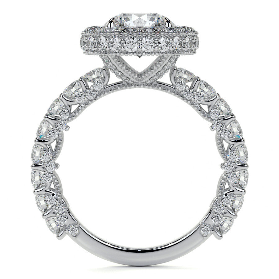 Round Bezel Pave Moissanite Engagement Ring with Milgrain
