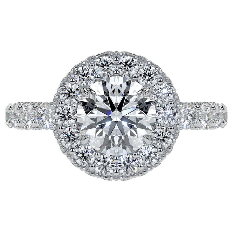 Round Bezel Pave Moissanite Engagement Ring with Milgrain