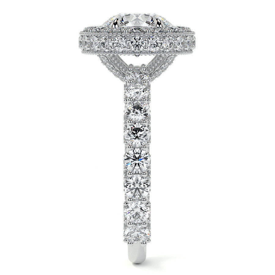 Round Bezel Pave Moissanite Engagement Ring with Milgrain