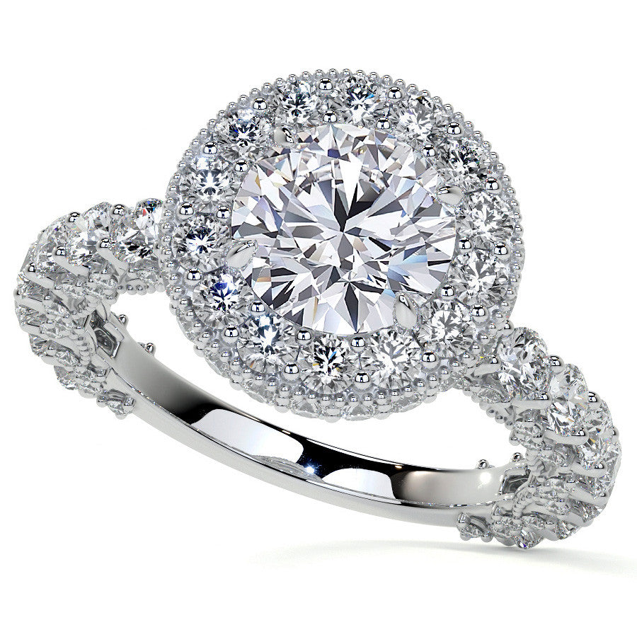 Round Bezel Pave Moissanite Engagement Ring with Milgrain