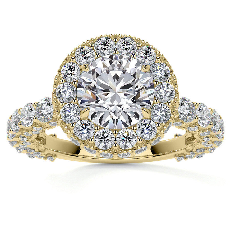 Round Bezel Pave Moissanite Engagement Ring with Milgrain