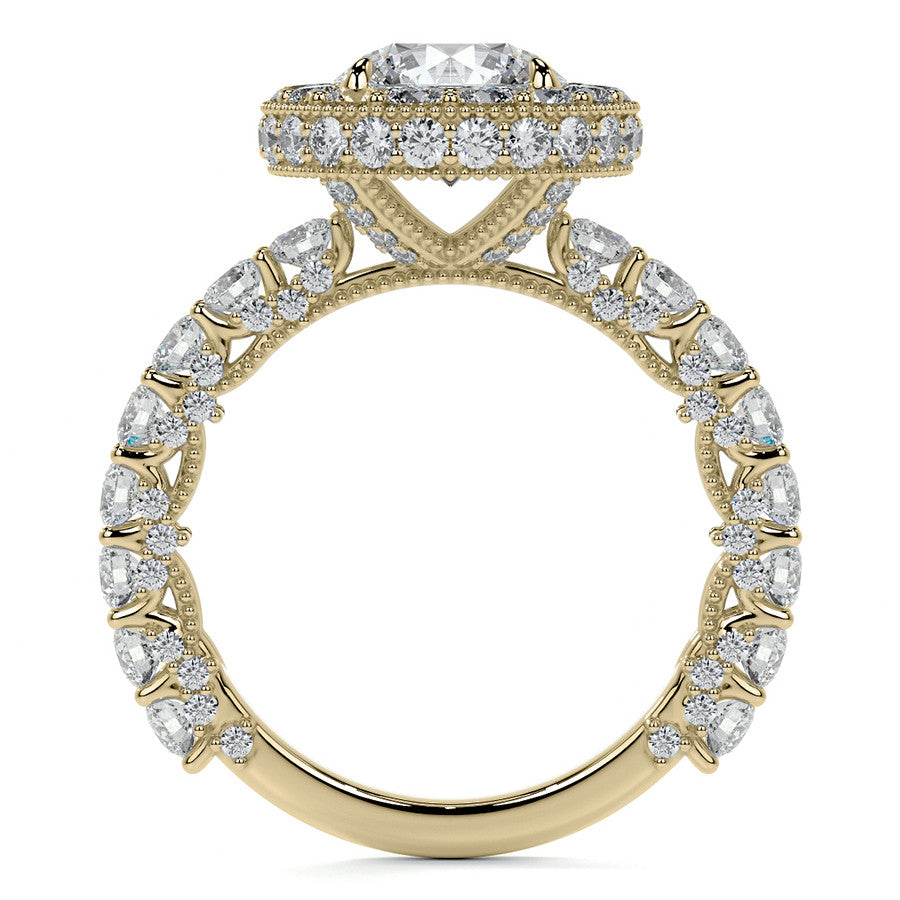 Round Bezel Pave Moissanite Engagement Ring with Milgrain