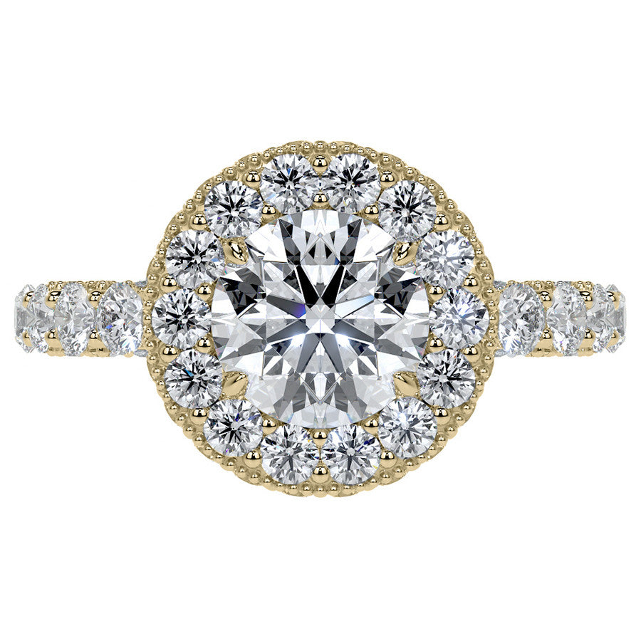 Round Bezel Pave Moissanite Engagement Ring with Milgrain