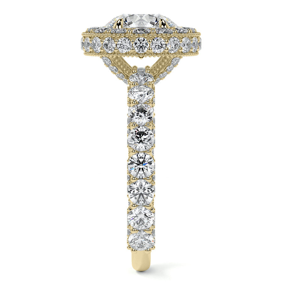 Round Bezel Pave Moissanite Engagement Ring with Milgrain
