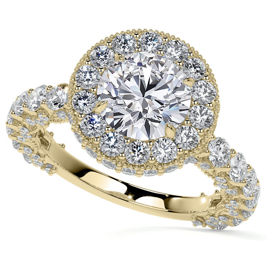 Round Bezel Pave Moissanite Engagement Ring with Milgrain