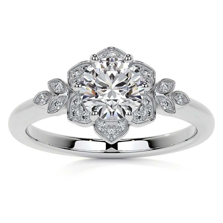 Round Petal Inspired Moissanite Engagement Ring