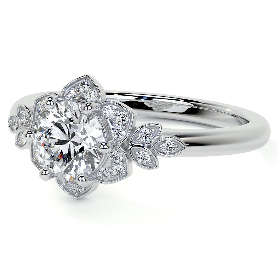 Round Petal Inspired Moissanite Engagement Ring