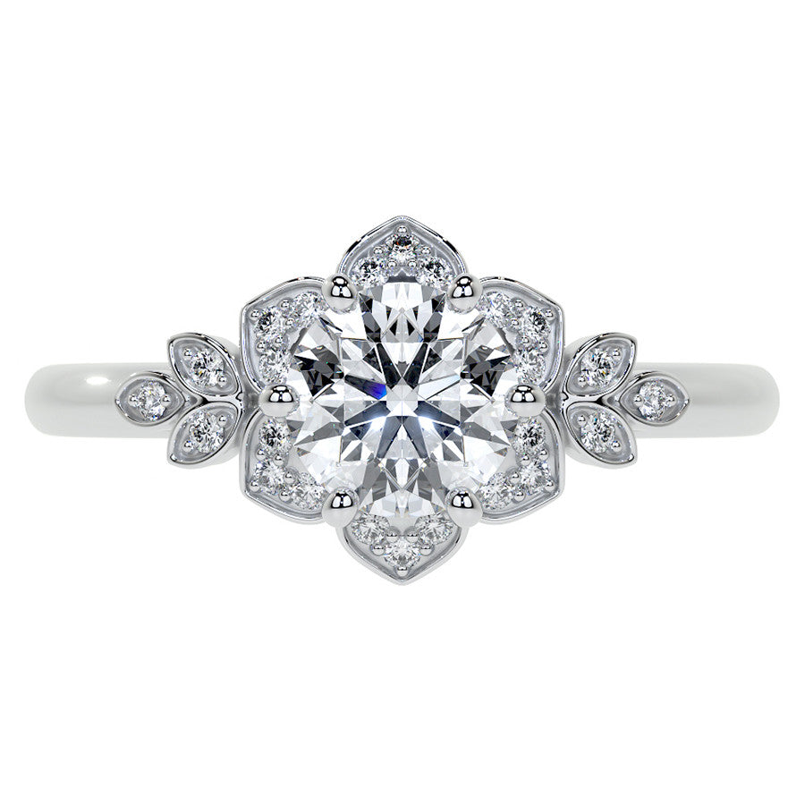 Round Petal Inspired Moissanite Engagement Ring