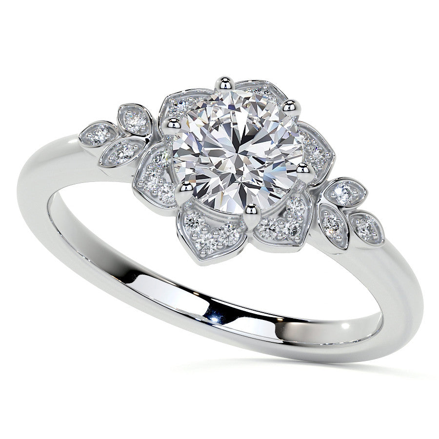 Round Petal Inspired Moissanite Engagement Ring