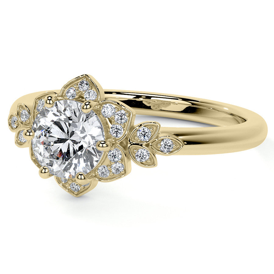 Round Petal Inspired Moissanite Engagement Ring