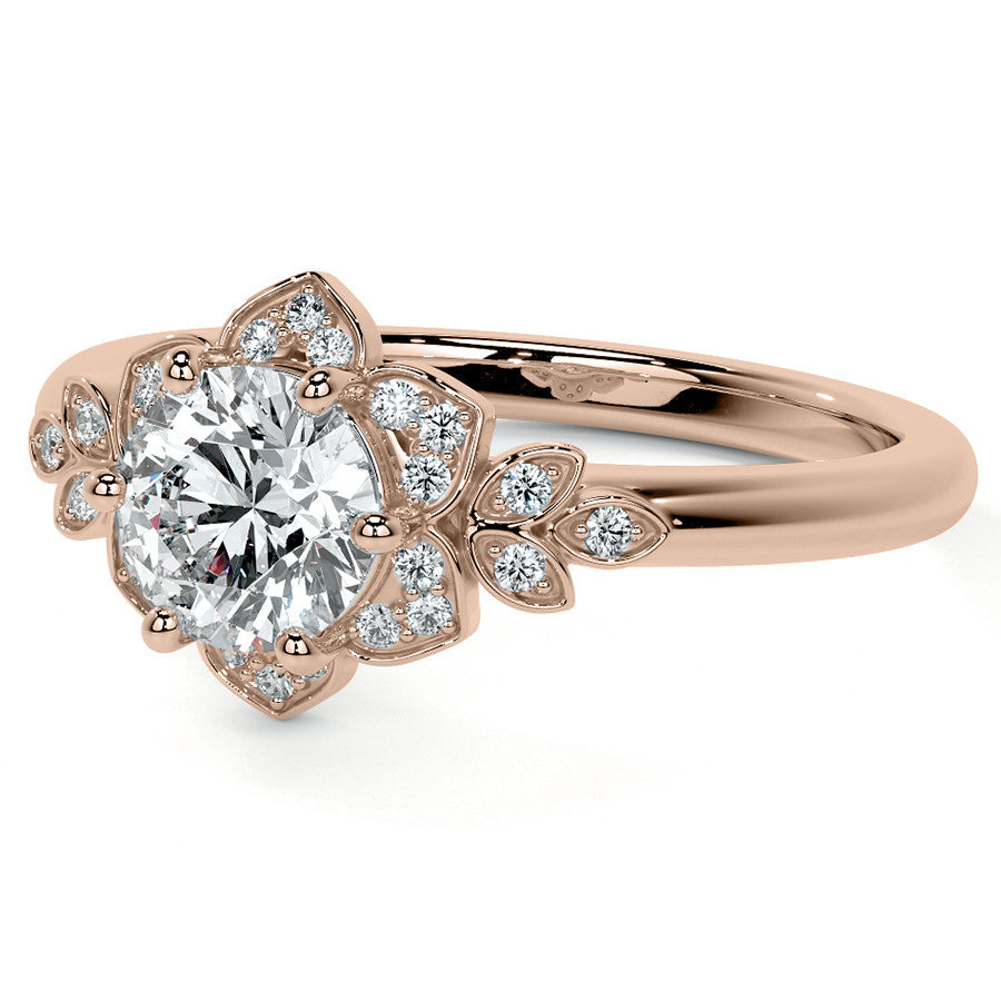 Round Petal Inspired Moissanite Engagement Ring