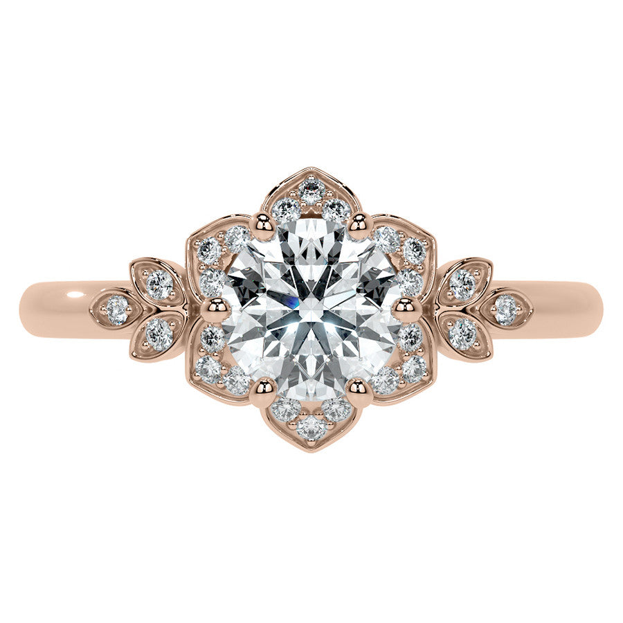 Round Petal Inspired Moissanite Engagement Ring