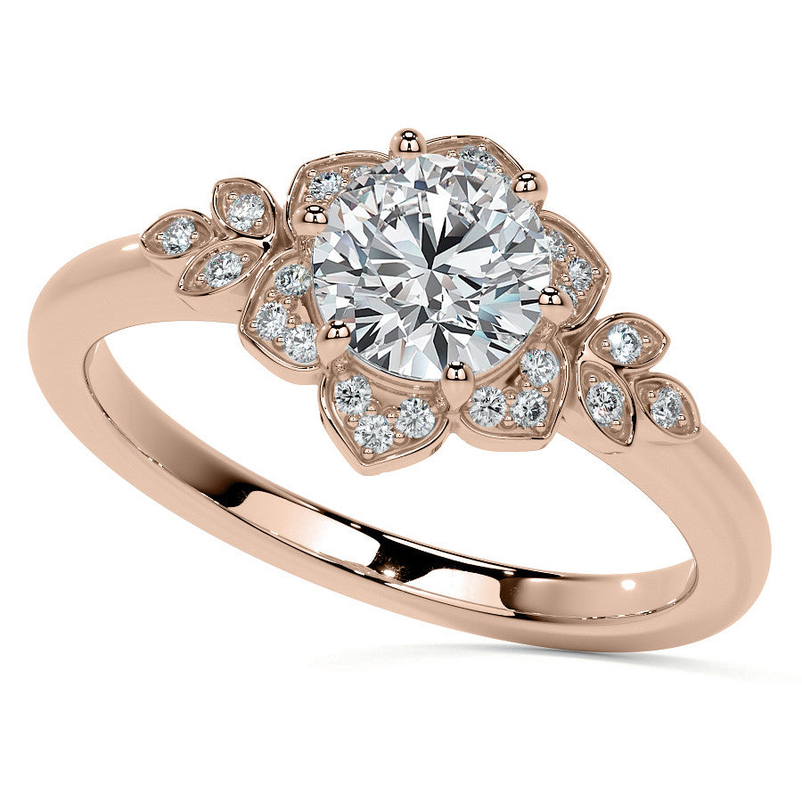 Round Petal Inspired Moissanite Engagement Ring