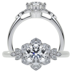 Round Petal Inspired Moissanite Engagement Ring