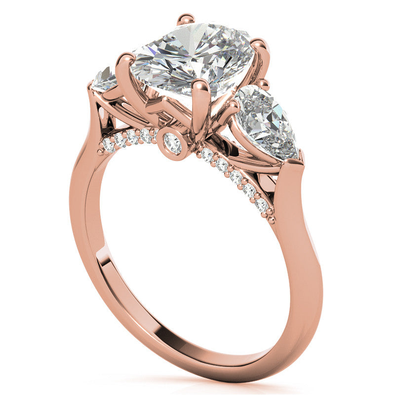Oval and Pear 3-Stone Moissanite Cathedral Engagement Ring