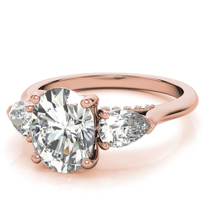 Oval and Pear 3-Stone Moissanite Cathedral Engagement Ring