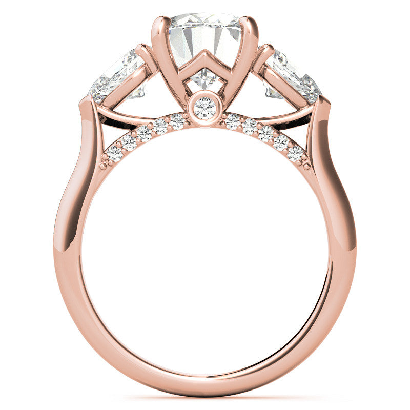 Oval and Pear 3-Stone Moissanite Cathedral Engagement Ring
