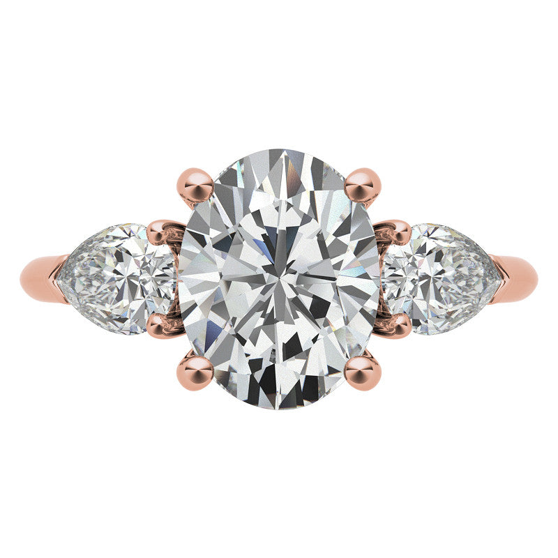 Oval and Pear 3-Stone Moissanite Cathedral Engagement Ring